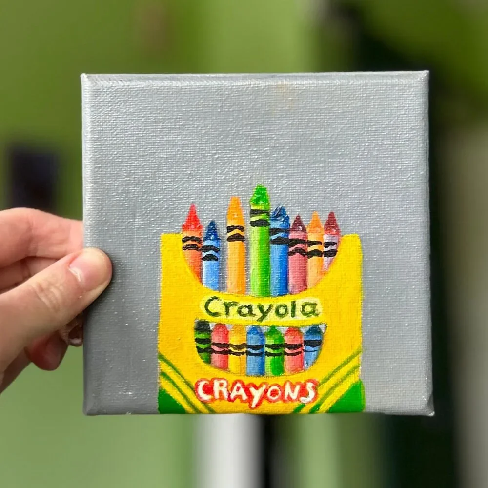 VTG Handmade Crayons Painted On Canvas Wall Sign Decor Mini